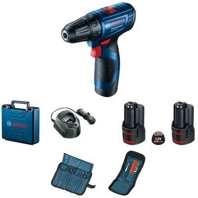 Bosch GSR 120-LI (06019G8002) Аккумуляторный шуруповерт + 2 акб 2.0 Ah + ЗУ + набор бит 11 шт. + набор сверл 12 шт. 99-00014134 фото
